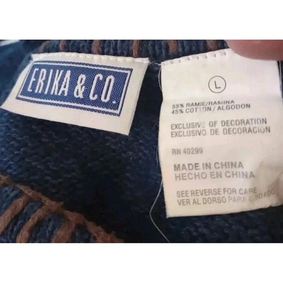 Erika‎ & Co. Vintage Sweater Fall Leaves Theme Blue Pullover Size Large - Picture 4 of 5